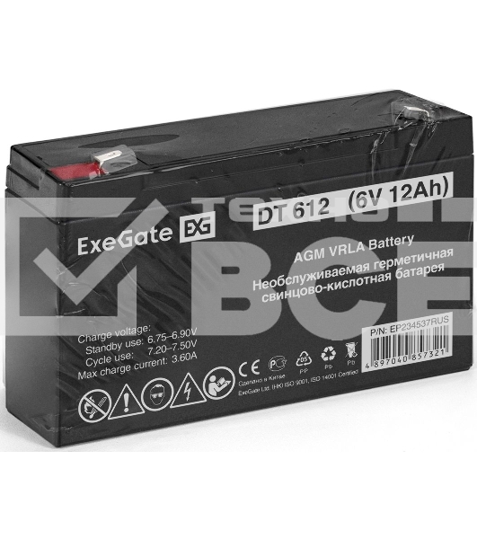 Батарея ExeGate EP234537RUS DT 612/EXG6120 (6V 12Ah) клеммы F1