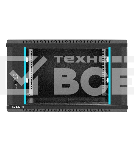 Шкаф телекоммуникационный 19' настенный 6U ExeGate EC-WM-6U.450.G.BLACK (19', 6U, 600x450x370 мм (ШхГхВ), передняя дверь закаленное стекло, съемные боковые панели, пыле- и влагозащита IP23, черный RAL 9004)