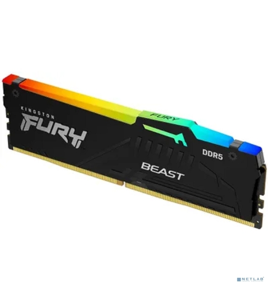 Оперативная память Kingston Fury Beast RGB, DDR5, 32GB (1x32GB), 6400 MHz, CL32, с радиатором, RGB, черный