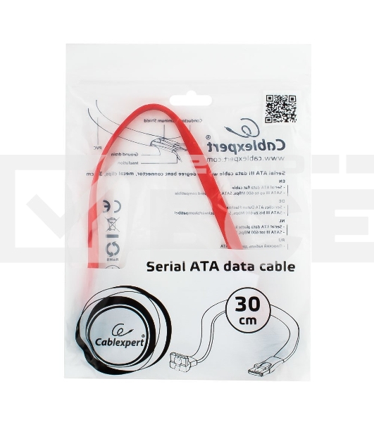 Кабель интерфейсный SATA Cablexpert CC-SATAM-DATA90-0.3M, 30см, угловой разъем, 7pin/7pin, защелка, пакет