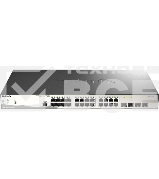 Управляемый коммутатор 2 уровня D-Link DGS-1210-28MP/ME/B2A PROJ с 24 портами 10/100/1000Base-T и 4 портами 1000Base-X SFP (24 порта с поддержкой PoE 802.3af/802.3at (30 Вт), PoE-бюджет 370 Вт)
