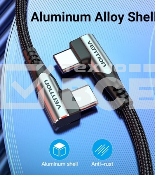 Кабель Vention USB 2.0 CM/CM угловой - 1м. Серый 5А PD100W