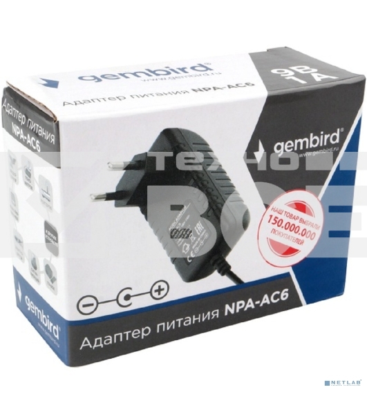 Адаптер питания Gembird NPA-AC6, 9В/1А, 1 штекер 5,5х2,5мм