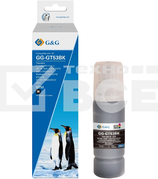 Чернила G&G GG-GT53BK черный100мл для HP Ink Tank 110/115/116/118/310/315/316/318/319/5