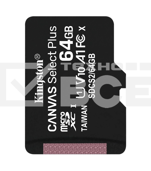 Флеш карта microSDHC 64GB microSDXC Class10 Kingston <SDCS2/64GBSP> Class10 UHS-I Canvas Select up to 100MB/s