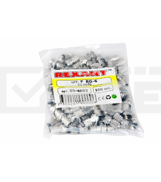 Разъем антенный на кабель Rexant, штекер F для кабеля RG-6 03-008C (100 шт.)