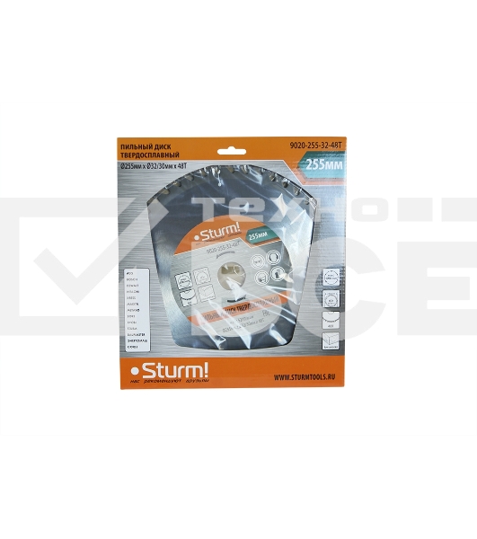 Диск Пильный Sturm! 9020-255-32-48T, размер 255x32x48 зубьев С ПЕРЕХОД. КОЛЬЦОМ НА 30 мм