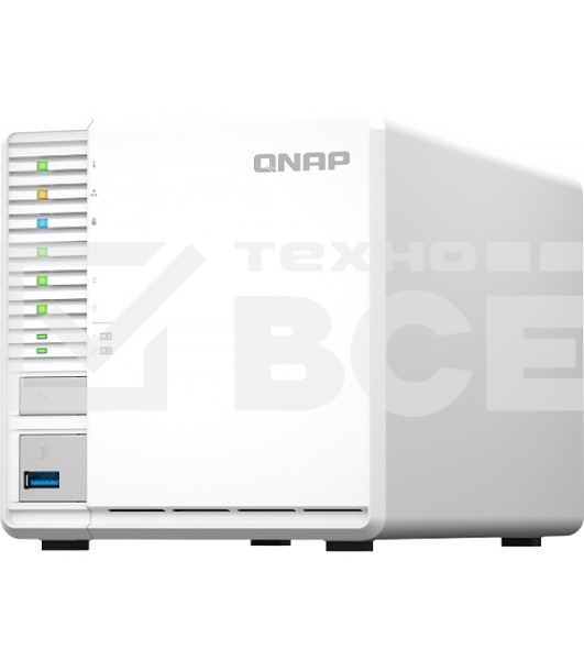 Сетевое хранилище SMB QNAP TS-364-4G NAS 3 HDD, 4-core Intel Celeron N5105/N5095 2.0 up to 2.9 GHz, 4 GB RAM (1x4 GB) up to 16 GB (2x8GB), 2.5 Gigabit Ethernet, 2xUSB 3.2 Gen 2 (10Gbps), 1xUSB 3.2 Gen 1, 2xM.2 PCIe Gen 3 x2 slots