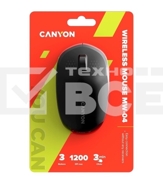 Мышь беспроводная Canyon MW-04 черный, 1200 dpi, Bluetooth, кнопки - 3
