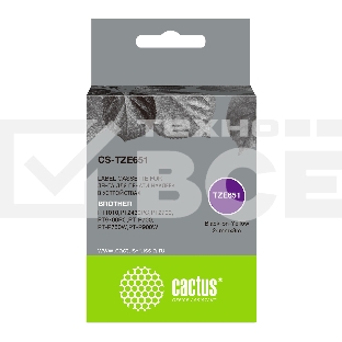 Картридж ленточный Cactus CS-TZE651 черный шрифт, желтый фон (24 мм, 8 м) для Brother 1010/1280/1280VP/2700VP