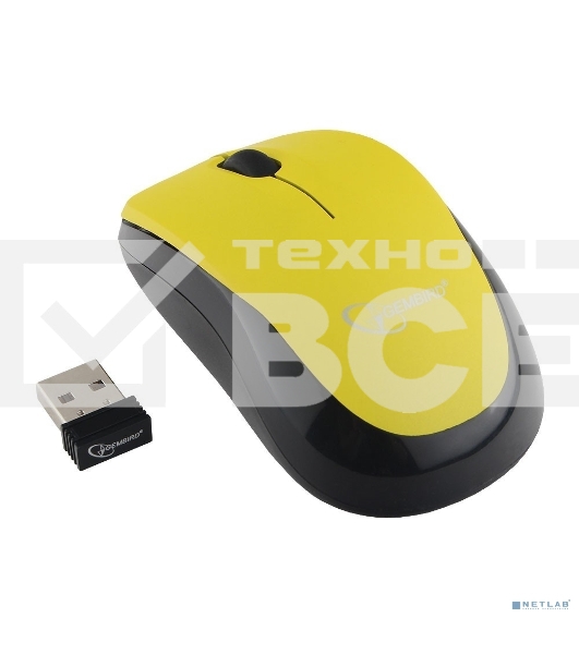 Мышь беспроводная Gembird MUSW-360-LM желтый, 1000 dpi, радиоканал, USB, кнопки - 3