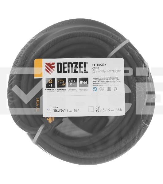 Удлинитель-шнур силовой Top Series, КГТТ, 10м, 1 розетка, 3*1,5 мм Denzel
