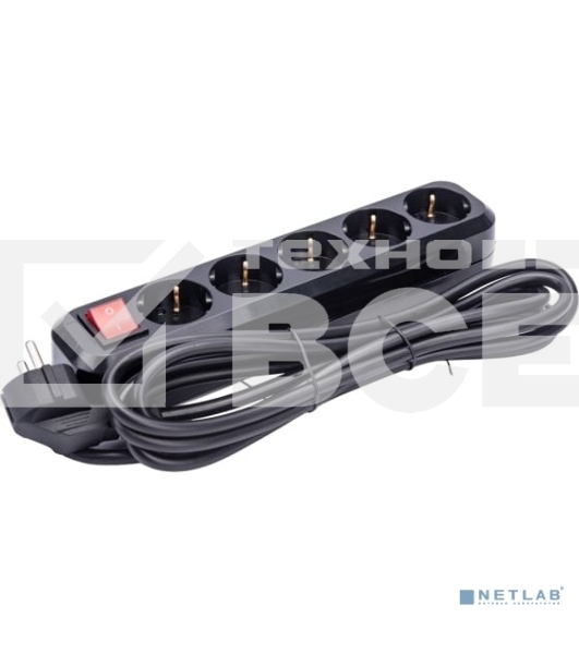 Сетевой фильтр 5bites SP5B-330 5S, 3*1.5 мм2, 16A, ABS, 3M, черный