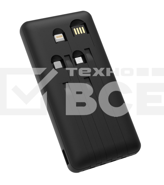 Портативный аккумулятор Gembird GPB-10C, 10000мА·ч, 2A, 4 встроенных кабеля, черный