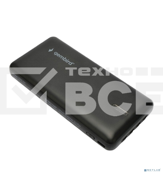 Портативный аккумулятор Gembird GPB-10C, 10000мА·ч, 2A, 4 встроенных кабеля, черный