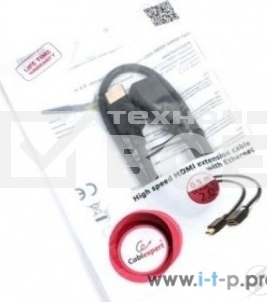 Кабель-удлинитель HDMI Cablexpert CC-HDMI4X-0.5M, 19M/19F, v2.0, позол.разъемы, экран, 0.5м, черный, пакет