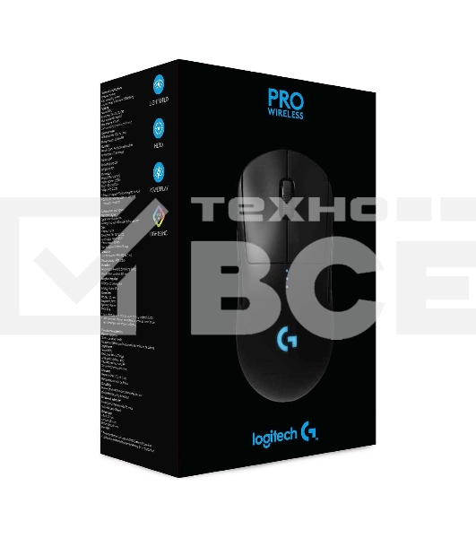 Мышь беспроводная/проводная Logitech G PRO черный, 25600 dpi, радиоканал, USB, кнопки - 7