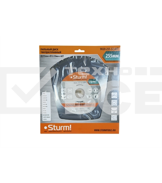 Диск Пильный Sturm! 9020-255-32-60T, размер 255x32x60 зубьев С ПЕРЕХОД. КОЛЬЦОМ НА 30 мм