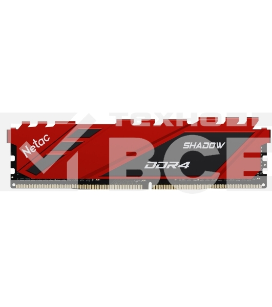 Оперативная память NETAC Shadow, DDR4, 8GB (1x8GB), 2666MHz, CL19, с радиаторами, красный
