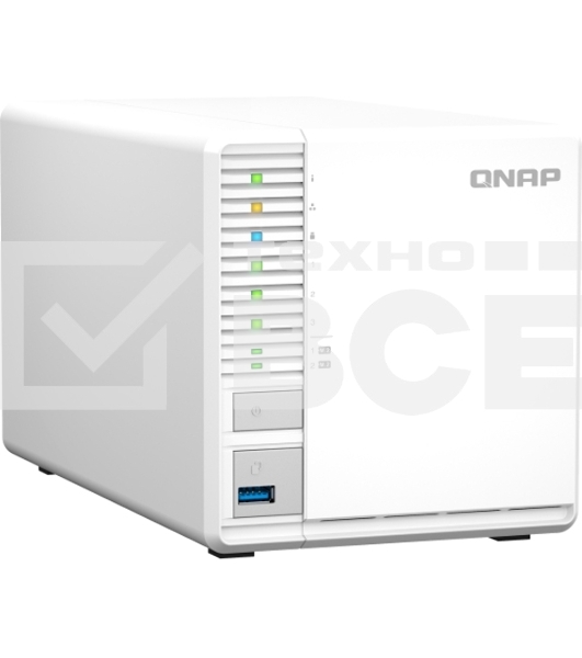 Сетевое хранилище SMB QNAP TS-364-4G NAS 3 HDD, 4-core Intel Celeron N5105/N5095 2.0 up to 2.9 GHz, 4 GB RAM (1x4 GB) up to 16 GB (2x8GB), 2.5 Gigabit Ethernet, 2xUSB 3.2 Gen 2 (10Gbps), 1xUSB 3.2 Gen 1, 2xM.2 PCIe Gen 3 x2 slots