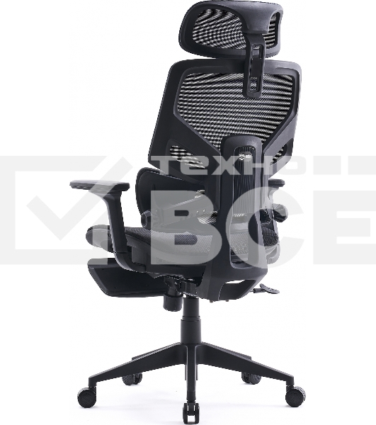 Кресло офисное Cactus CS-CHR-MC01-BLBK синий, сиденье черный, сетка/ткань, с подголов. крестов. пластик, подст. для ног