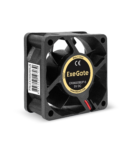 Вентилятор 5В DC ExeGate EX06025В2P-5 (60x60x25 мм, 2-Ball (двойной шарикоподшипник), 2pin, 4000RPM, 27dBA)