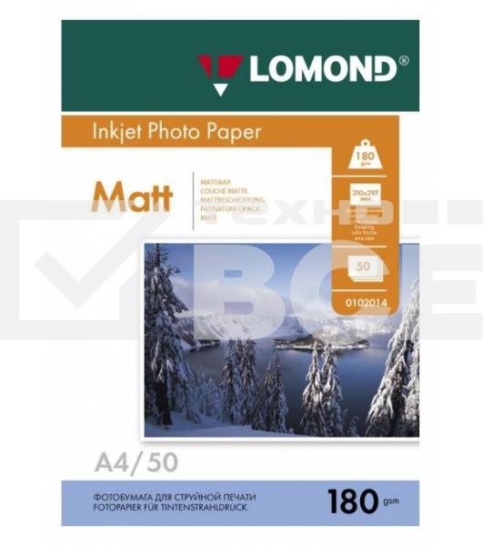 Фотобумага Lomond 0102014 A4/180г/м2/50л./белый матовое для струйной печати