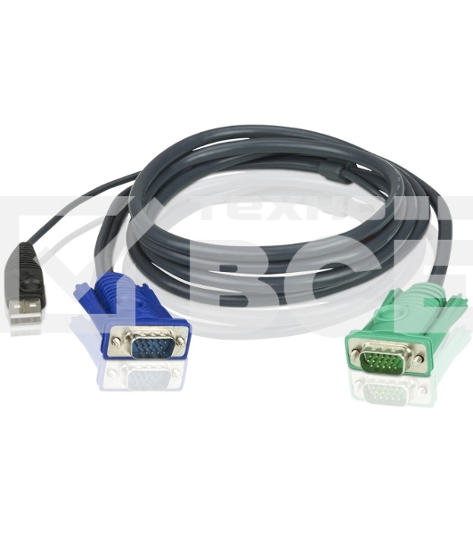 Кабель KVM ATEN 2L-5201U USB(тип А Male)+HDB15(Male) <-> SPHD15(Male) 1,2м., черный.