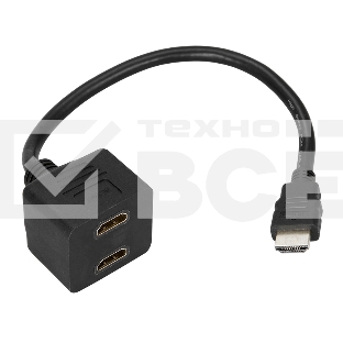 Переходник Rexant штекер HDMI - 2 гнезда HDMI с проводом, черный (10 шт./уп.)