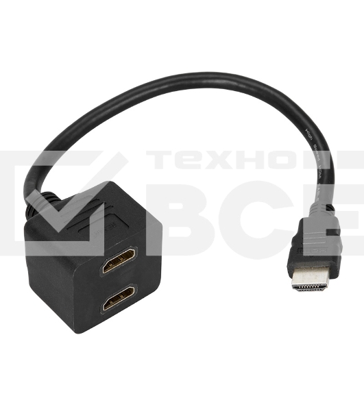 Переходник Rexant штекер HDMI - 2 гнезда HDMI с проводом, черный (10 шт./уп.)