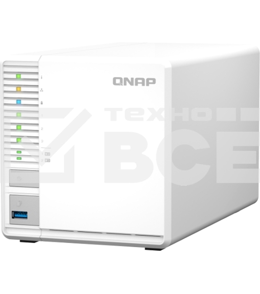Сетевое хранилище SMB QNAP TS-364-4G NAS 3 HDD, 4-core Intel Celeron N5105/N5095 2.0 up to 2.9 GHz, 4 GB RAM (1x4 GB) up to 16 GB (2x8GB), 2.5 Gigabit Ethernet, 2xUSB 3.2 Gen 2 (10Gbps), 1xUSB 3.2 Gen 1, 2xM.2 PCIe Gen 3 x2 slots