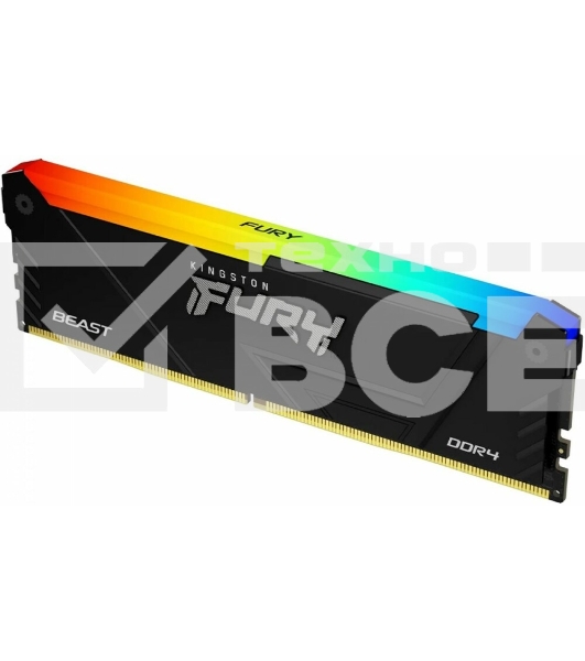 Оперативная память Kingston Fury Beast, DDR4, 64GB (4x16GB), 3200MHz, CL16, с радиатором, RGB, чёрный