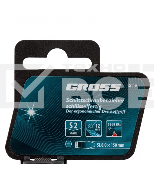 Отвертка Gross 12119 SL8,0 x 150 мм S2, трехкомпонентная рукоятка
