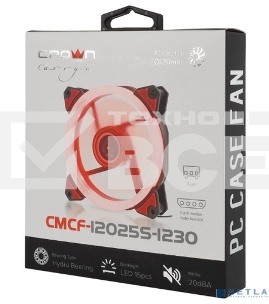Вентилятор для корпуса Crown CMCF-12025S-1230 черный/красный, 120 мм, 1650 об/мин, 23 дБ, 3 pin