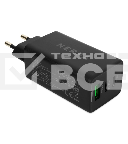 Зарядное устройство NERPA PD333CBX 65W GaN PD+QC3.0, 2xUSB-C, 1xUSB-A, USB-C - USB-C 100W cable 1.5m черный, EU plug, BOX