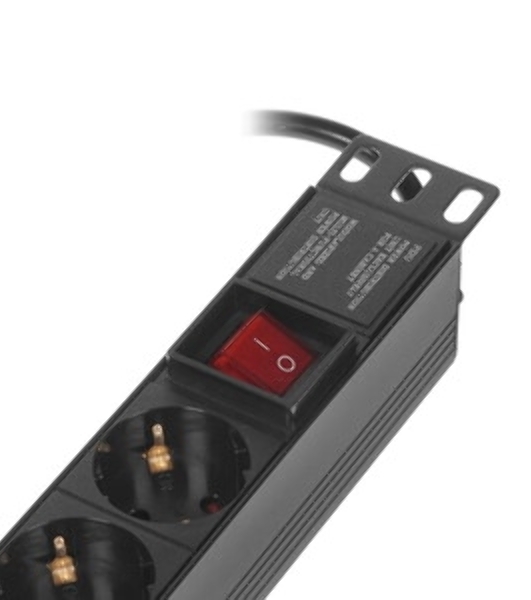 Блок розеток горизонтальный ExeGate ServerPro PDU-19H008 Al-5C135S-C14-SW, 19', 1U, Алюминий, 5 IEC 320 C13, 5 Schuko, С14, выкл. с подсветкой, черный