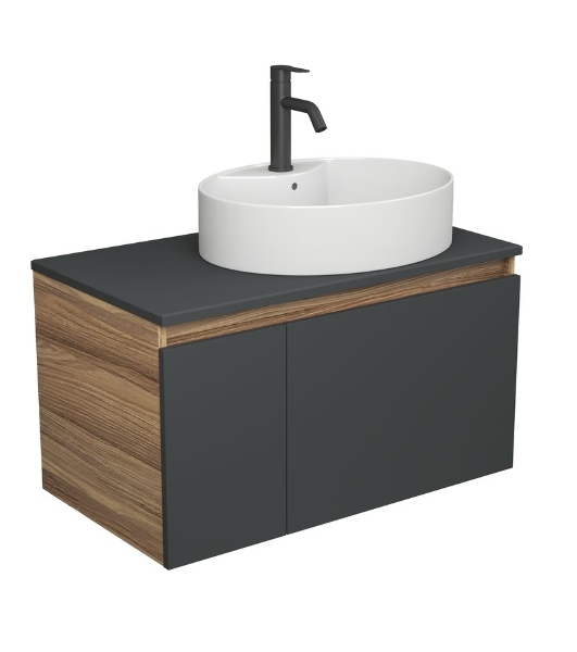 Комплект для ванной, 3 предмета (Тумба подвесная Bau Blackwood 80 графит + Раковина BAU 51х41, с отв. под см-ль, Смеситель Dream Black, черный)
