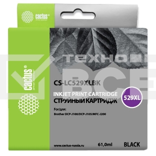 Картридж струйный Cactus CS-LC529XLBK черный (61 мл) для Brother DCP-J100/J105/J200