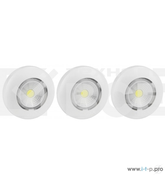 Фонарь-подсветка ЭРА SB-502 Аврора белый (упак. 3 шт) СОВ диод, самоклеющаяся поверхность, 3хААА в комплект не входят