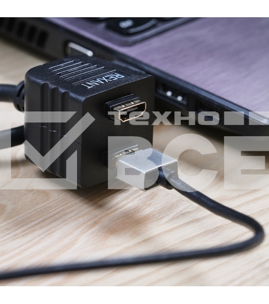 Переходник Rexant штекер HDMI - 2 гнезда HDMI с проводом, черный (10 шт./уп.)