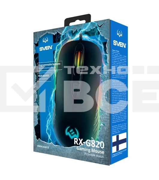 Мышь проводная SVEN RX-G820 черный, 4800 dpi, USB, кнопки - 6