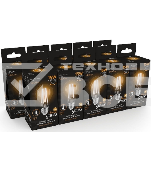 Лампа cветодиодная Gauss Filament А60 15W 1400lm 2700К Е27 LED 1/10/40
