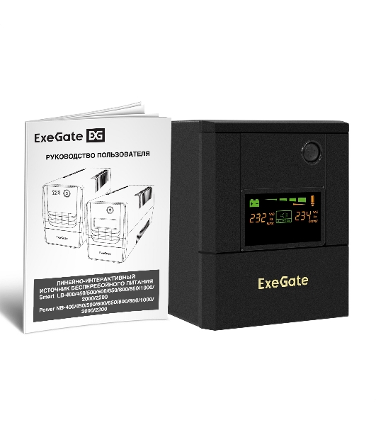 Источник бесперебойного питания ExeGate Smart LB-2200.LCD.AVR.8C13 (2200VA/1300W, цветной LCD, AVR, 8*C13, батарея 12V 9Ah - 2 шт., металлический корпус, Black)