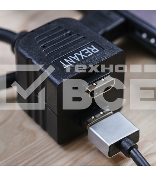 Переходник Rexant штекер HDMI - 2 гнезда HDMI с проводом, черный (10 шт./уп.)