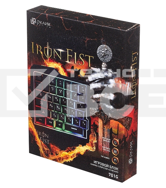 Игровой блок Oklick 701G IRON FIST черный USB for gamer LED (подставка для запястий)