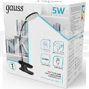Светильник Gauss GTL205 (GT2052) настольный на прищепке LED черный 5Вт