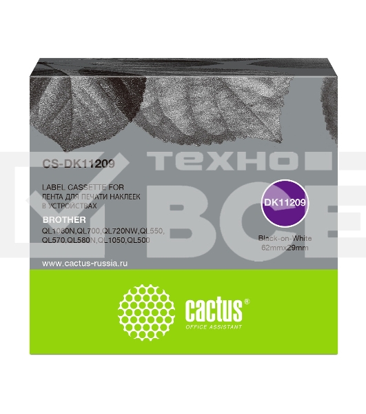 Картридж ленточный Cactus CS-DK11209 черный для Brother P-touch QL-500, QL-550, QL-700, QL-800