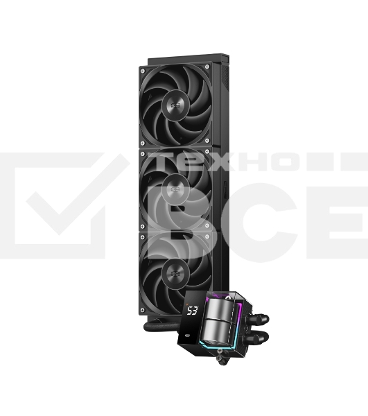 Система охлаждения PCCooler DS360 BK (310W, 360мм, LED temp., Black, ARGb Pump/Fans: 3x120мм, 86.73CFM, 28dBA, 2200RPM/Pump height 67мм, 28dBA, 3200RPM, Rad thickness 27мм/S: 1851, 1700, 1200, 20XX, 115X, AM5, AM4)