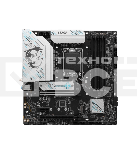 Материнская плата MSI B760M GAMING PLUS WIFI DDR4, LGA1700, Intel B760, 4xDDR4, 4xSATA, 2xM.2, 1xPCIe 4.0 x16, 1xPCIe 4.0 x4, 2xPCIe 3.0 x1, 2xDP, 2xHDMI, 1x2.5Gb LAN, Wi-Fi 6E, Bluetooth 5.3, 4xUSB-A 5Gbps, 6xUSB-A 2.0, 3x3.5 мм, 7.1, mATX