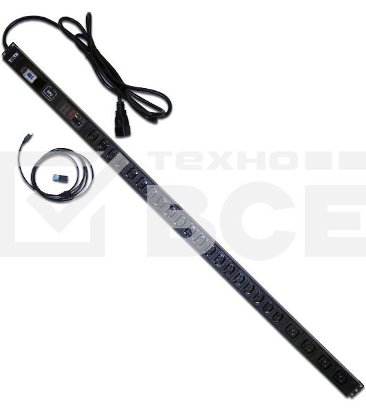 Вертикальный блок розеток, 4xC19+20xC13, 250V/32A, с мониторингом по RS-485, шнур 3 м, вилка IEC309